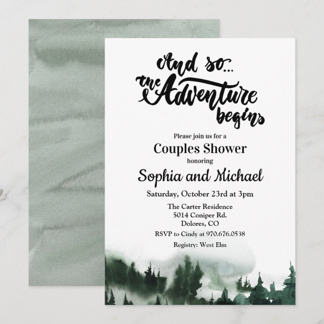 Rustic Mountain Forest Couples Shower Invitation (Front/Back)
