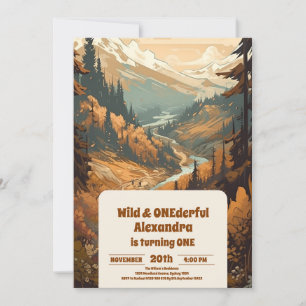 Rustic Mountain Forest Evergreen 1st Birthday Invitation