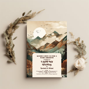 Rustic Mountain Forest Evergreen Baby Shower Invitation