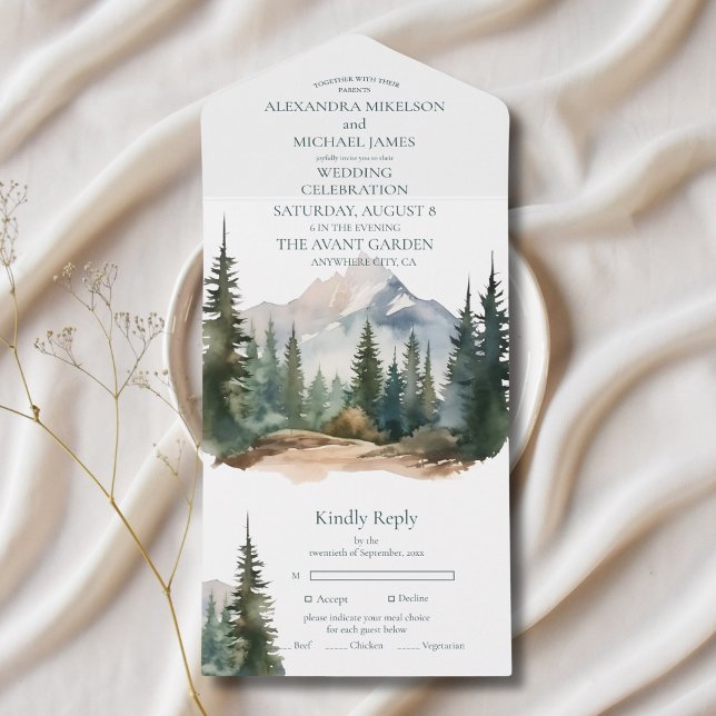 Rustic Mountain Forest Evergreen Tree Wedding All In One Invitation (Creator Uploaded)