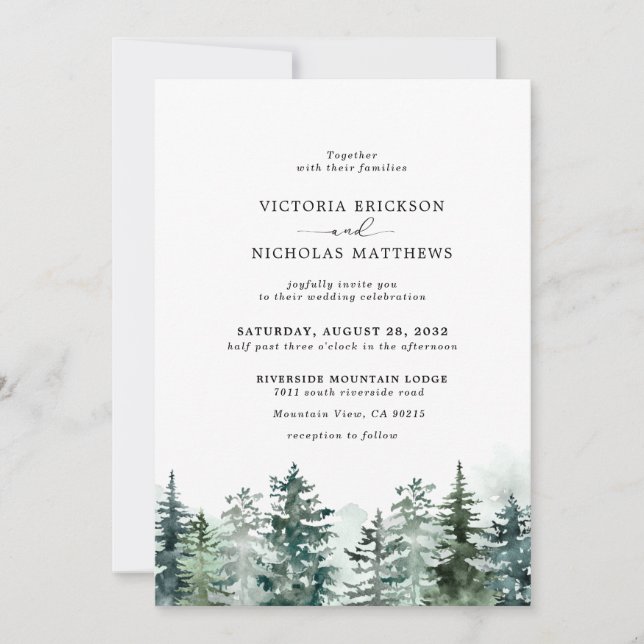 Rustic Mountain Forest Evergreen Tree Wedding Invi Invitation (Front)