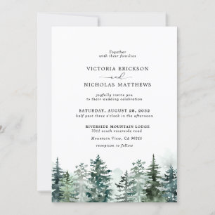 Rustic Mountain Forest Evergreen Tree Wedding Invi Invitation