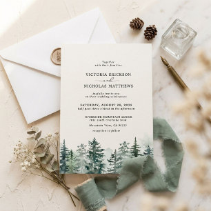 Rustic Mountain Forest Evergreen Tree Wedding Invi Invitation