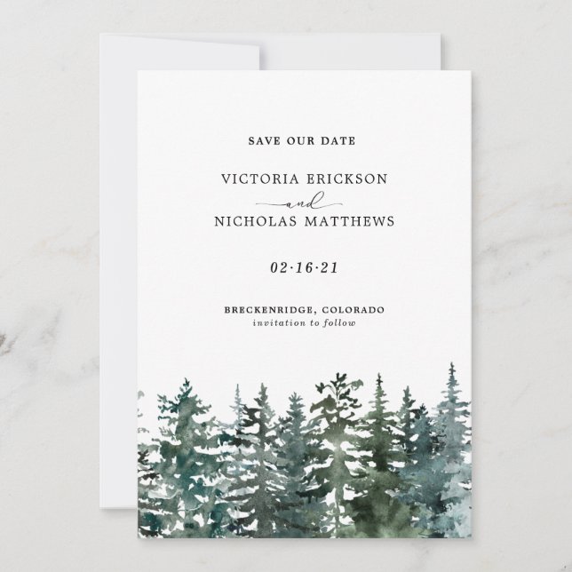 Rustic Mountain Forest Evergreen Tree Wedding Invi Invitation (Front)