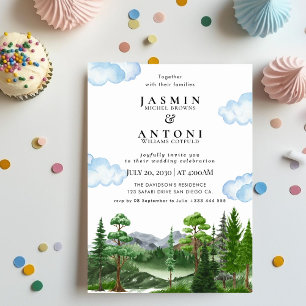 Rustic Mountain Forest Evergreen Tree Wedding Invitation