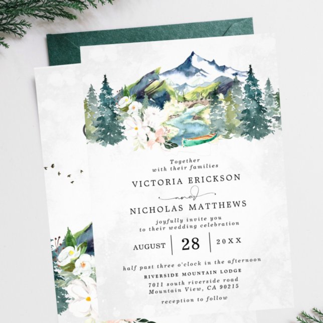 Rustic Mountain Forest Evergreen Tree Wedding Invitation (Creator Uploaded)