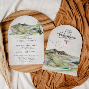 Rustic Mountain Forest Evergreen Tree Wedding Invitation