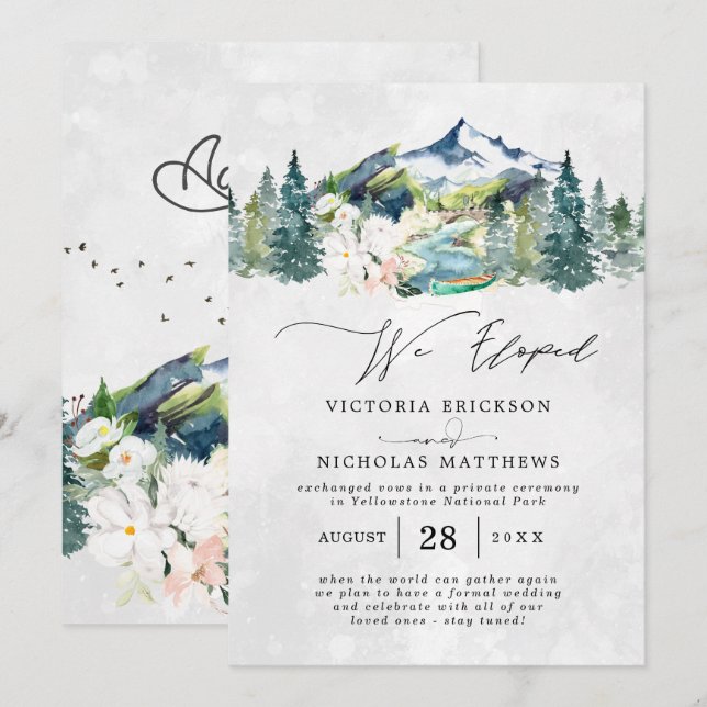 Rustic Mountain Forest Evergreen Wedding Elopement Invitation (Front/Back)