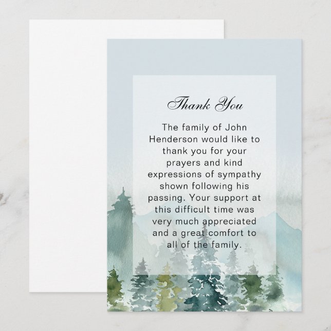 Rustic Mountain Forest Funeral Thank You Card (Front/Back)