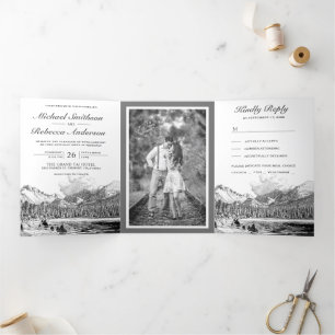 Rustic Mountain Forest Lake All in One Wedding Tri-Fold Invitation