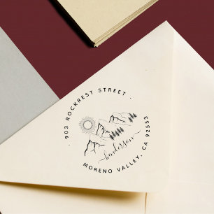 Rustic Mountain Forest Landscape Family Address Self-inking Stamp