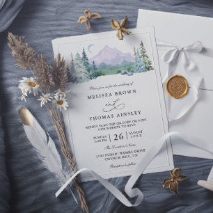 Rustic Mountain Forest Landscape QR Code Wedding Invitation
