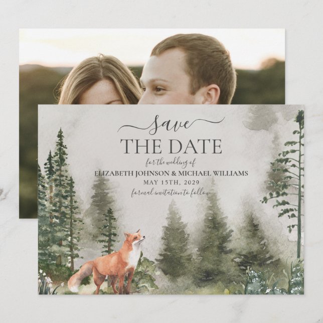 Rustic Mountain Forest Photo Wedding Save The Date (Front/Back)