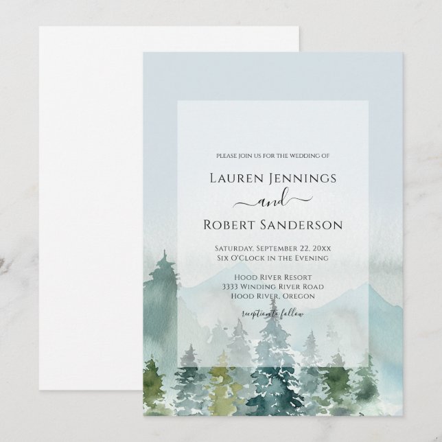 Rustic Mountain Forest Pine Tree Wedding Invitation (Front/Back)