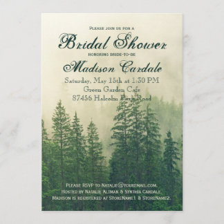 Rustic Mountain Forest Pine Trees Bridal Shower Invitation