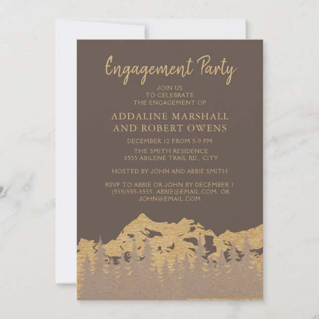 Rustic Mountain Forest Pine Trees Engagement Party Invitation (Front)