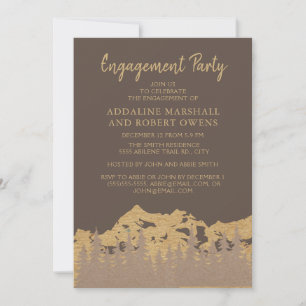Rustic Mountain Forest Pine Trees Engagement Party Invitation