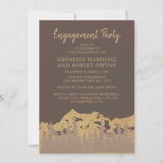 Rustic Mountain Forest Pine Trees Engagement Party Invitation