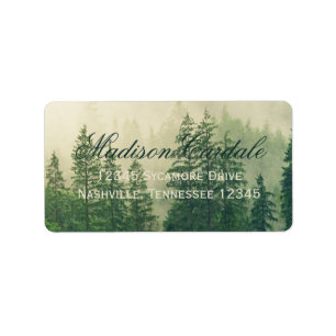 Rustic Mountain Forest Pine Trees Wedding Label