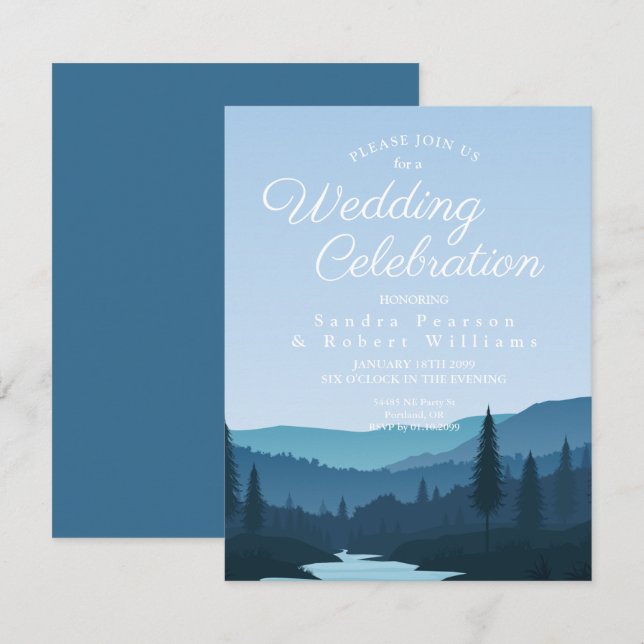 Rustic Mountain Forest Stream with Pine Trees Invitation (Front/Back)