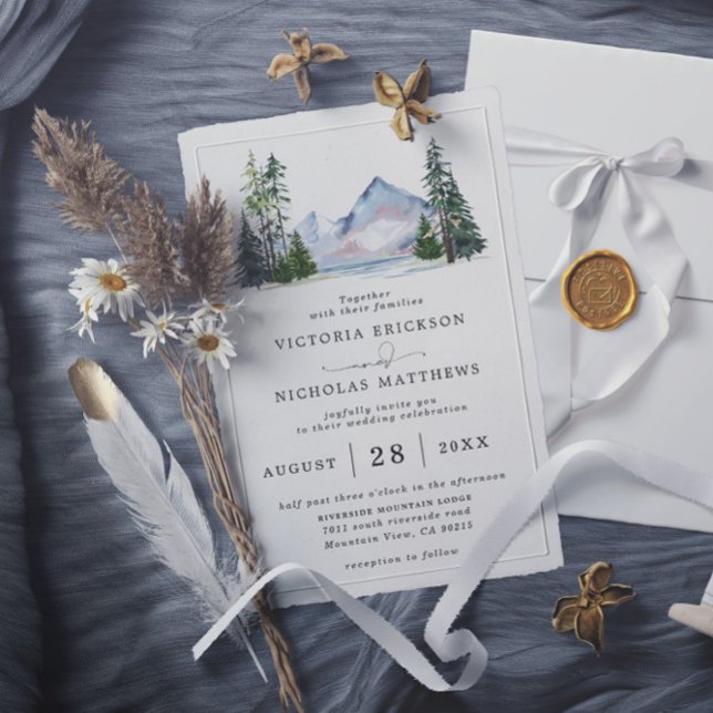 Rustic Mountain Forest Tree Budget QR Code Wedding Invitation (Creator Uploaded)