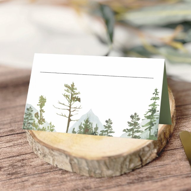 Rustic Mountain Forest Trees Wedding Place Card (Creator Uploaded)