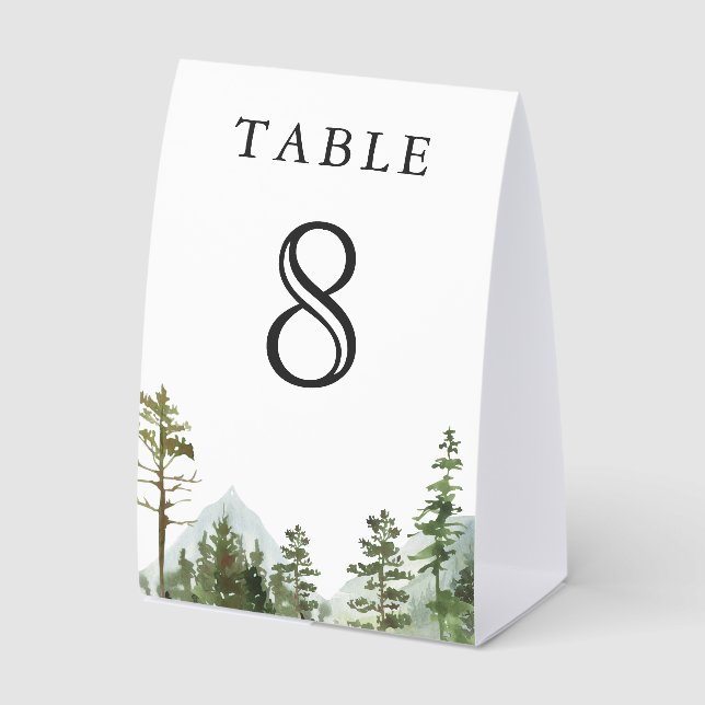 Rustic Mountain Forest Trees Wedding Table Number (Front)