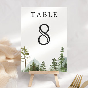 Rustic Mountain Forest Trees Wedding Table Number