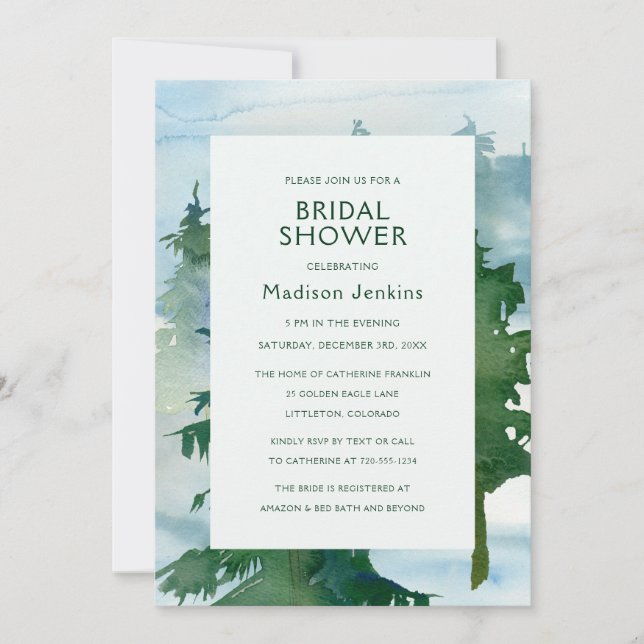Rustic Mountain Forest Watercolor Bridal Shower (Front)