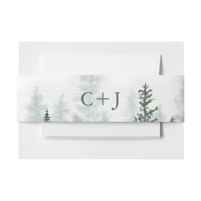 Rustic Mountain Forest Watercolor Wedding Invitation Belly Band (Front Example)