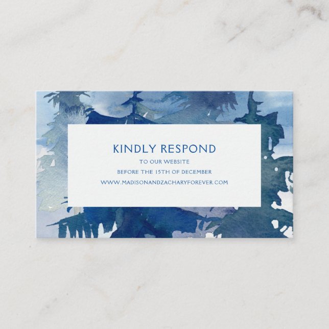 Rustic Mountain Forest Watercolor Wedding RSVP Enclosure Card (Front)