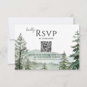 Rustic Mountain Forest Wedding QR code RSVP Card
