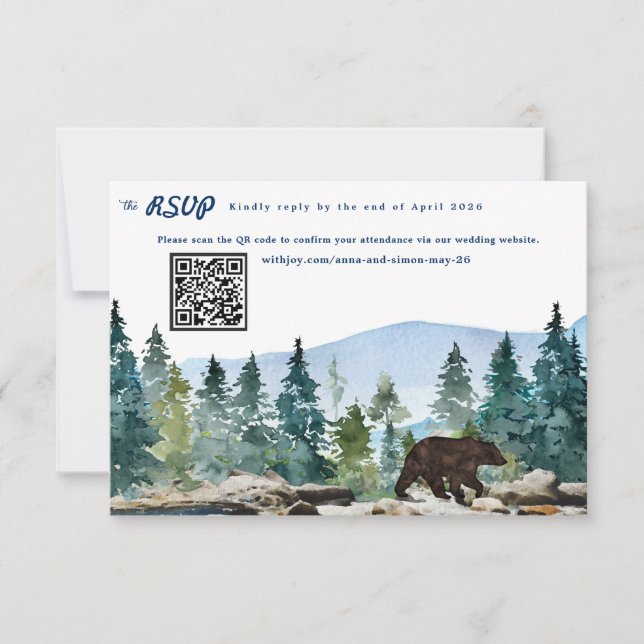 Rustic Mountain Forest Wedding RSVP Announcement (Front)