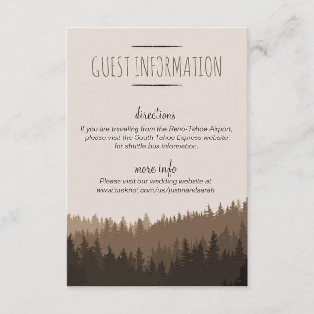 Rustic Mountain Guest Information Card in brown (Front)