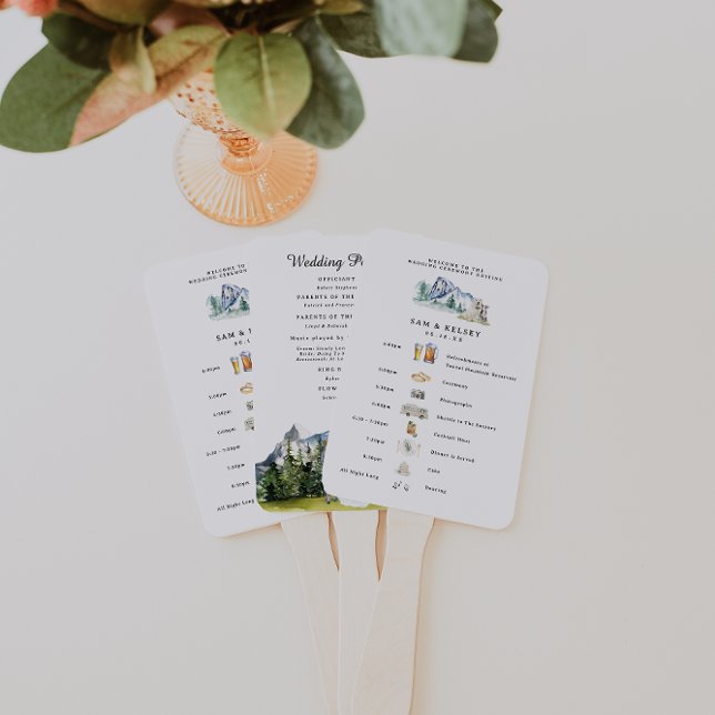 Rustic Mountain Illustrated Timeline | Wedding Hand Fan (Creator Uploaded)