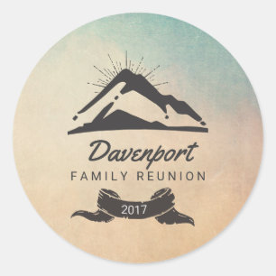 Rustic Mountain Illustration Family Reunion Classic Round Sticker