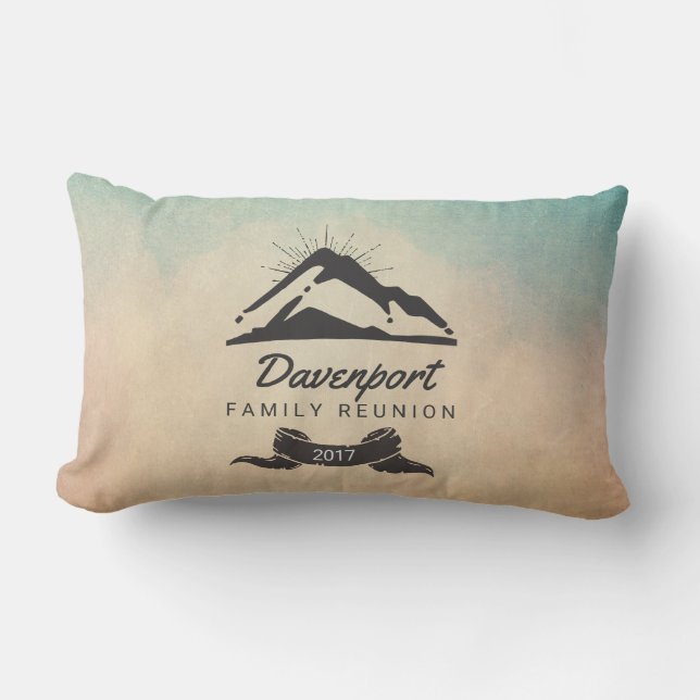 Rustic Mountain Illustration Family Reunion Lumbar Cushion (Front)