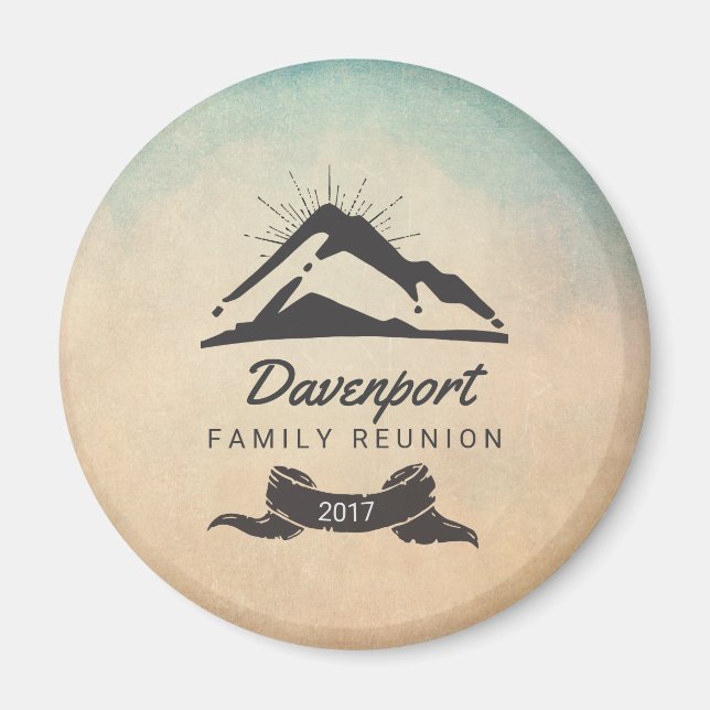 Rustic Mountain Illustration Family Reunion Magnet (Front)