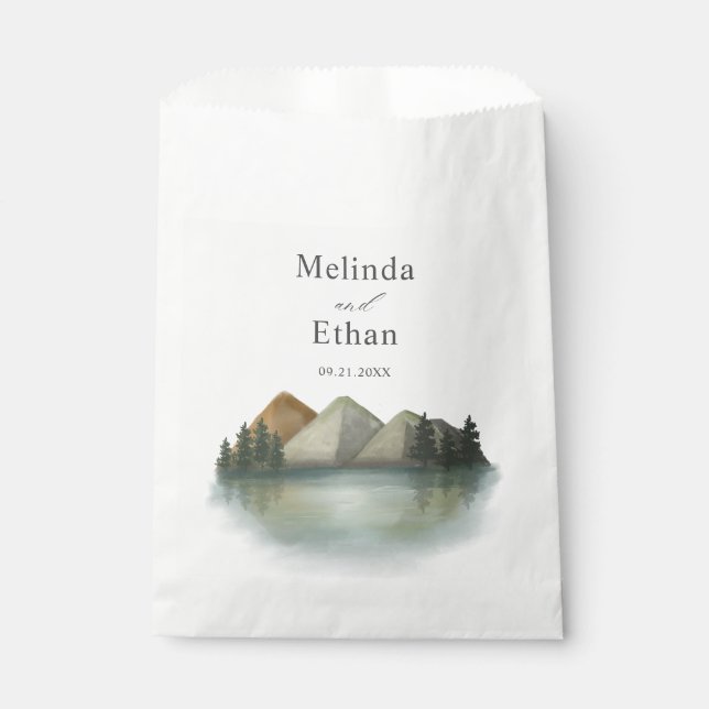 Rustic Mountain & Lake Evergreen Wedding  Favour Bags (Front)