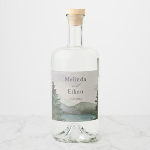 Rustic Mountain & Lake Evergreen Wedding  Liquor Bottle Label