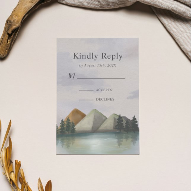 Rustic Mountain & Lake Evergreen Wedding  RSVP Card (Creator Uploaded)