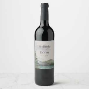 Rustic Mountain & Lake Evergreen Wedding  Wine Label