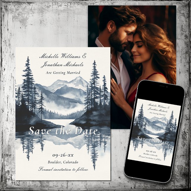 Rustic Mountain Lake | Forest Photo Wedding Save The Date (Rustic Mountain Lake  Forest Photo Wedding Save The Date)