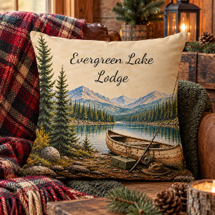 Rustic Mountain Lake Lodge Inspired Canoe   Cushion