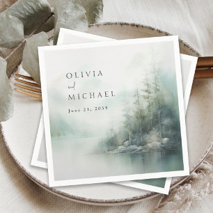 Rustic Mountain Lake Misty Pines Modern Wedding Napkin