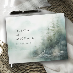 Rustic Mountain Lake Misty Pines Wedding Guest Book