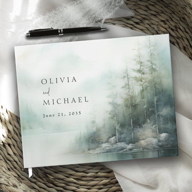 Rustic Mountain Lake Misty Pines Wedding Guest Book (Creator Uploaded)