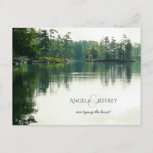 Rustic mountain lake reflection save the date announcement postcard