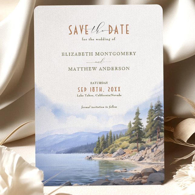 Rustic Mountain Lake Save the Date Card Lake Tahoe (Creator Uploaded)