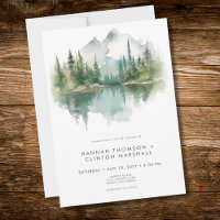 Rustic Mountain Lake Scene Watercolor Wedding